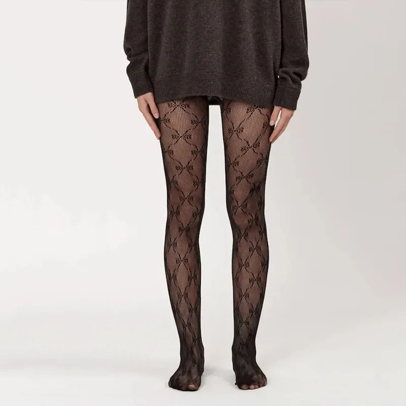 Elegant Black Floral Lace Fishnet Pantyhose