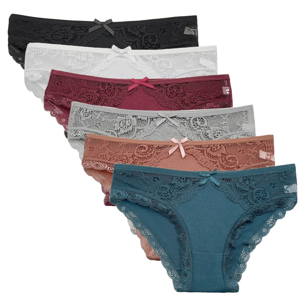 Elegant Lace Cotton Panties Set - 5 PCS