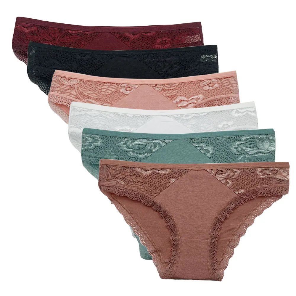 Elegant Lace Cotton Panties Set - 5 PCS