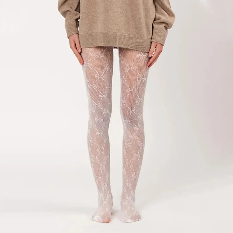 Elegant Black Floral Lace Fishnet Pantyhose