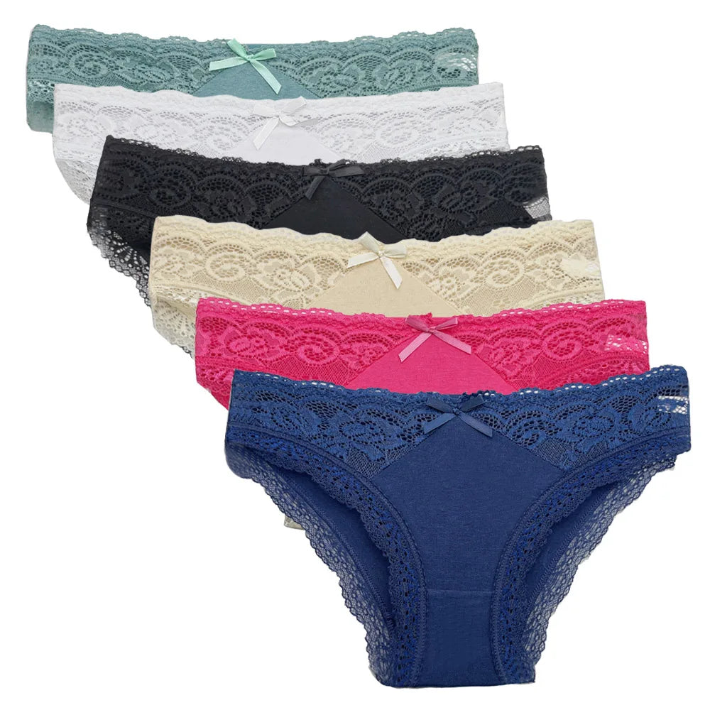 Elegant Lace Cotton Panties Set - 5 PCS