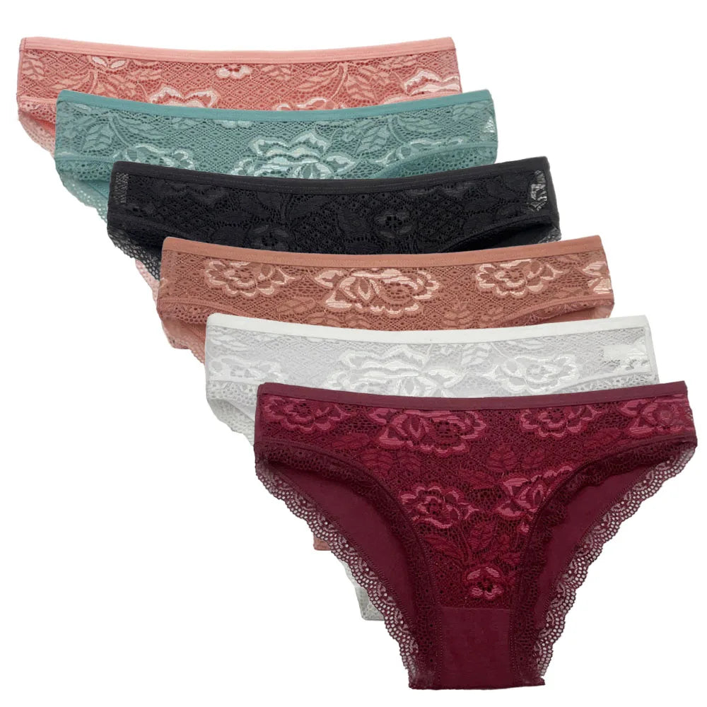 Elegant Lace Cotton Panties Set - 5 PCS